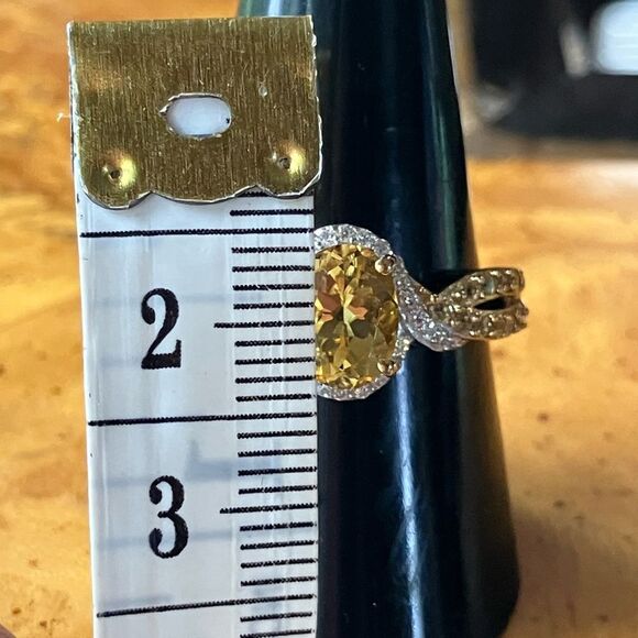 Natural Heliodor (Yellow Beryl) Yellow Sapphire Sterling Silver Ring Size 9 - Picture 6 of 8